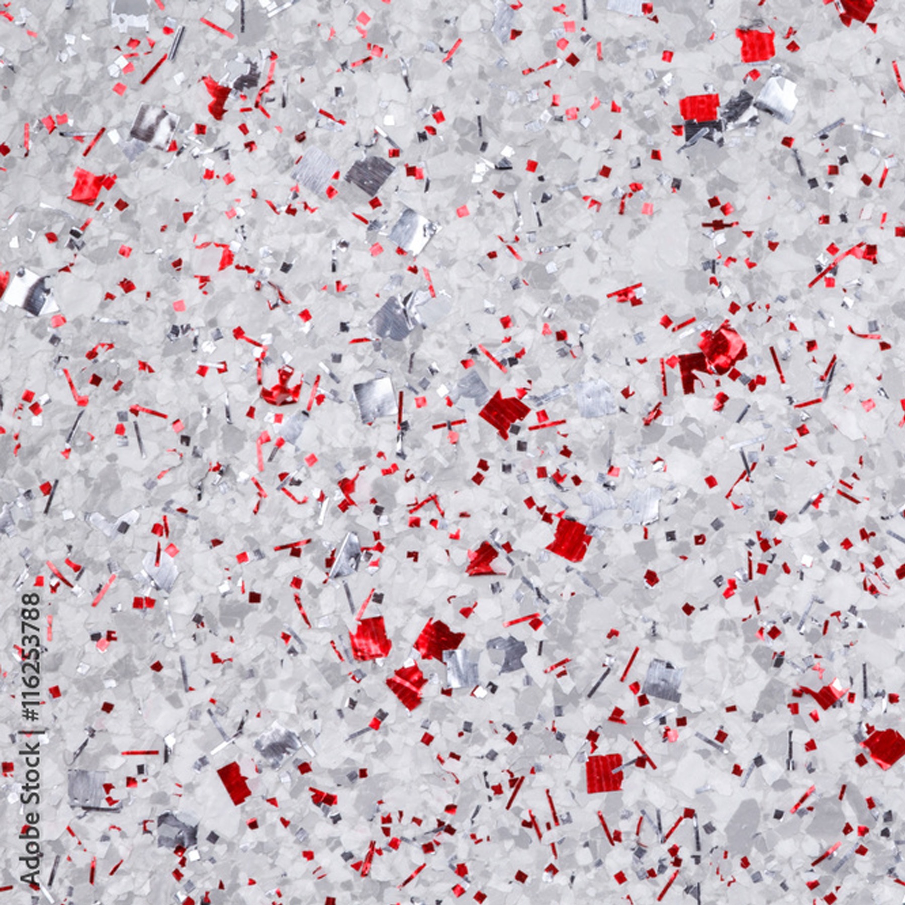 Red, silver and white decorative epoxy flakes